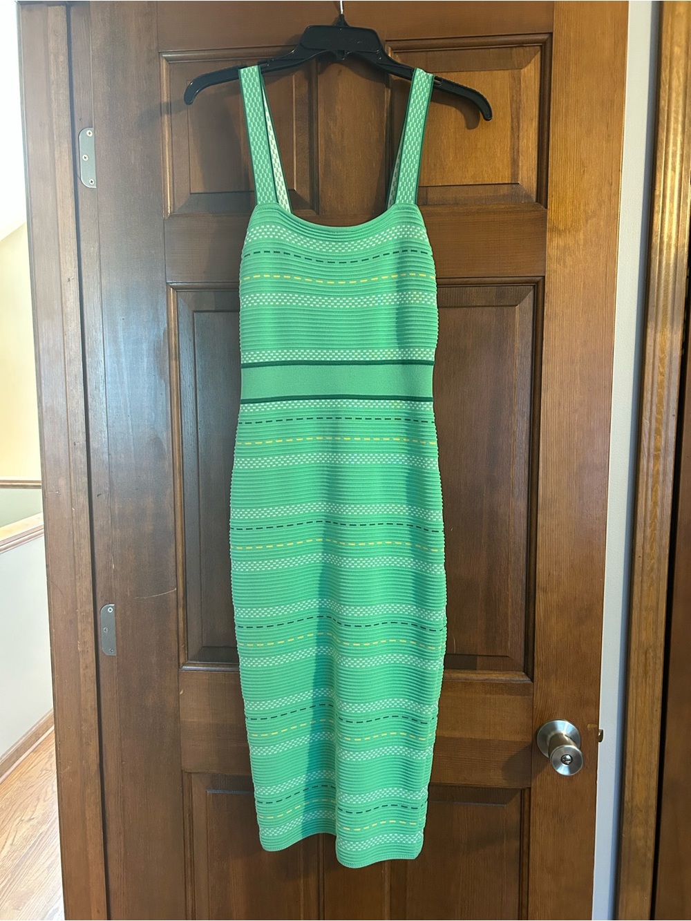 New York & Company Mint Green Striped Midi Knit Dress